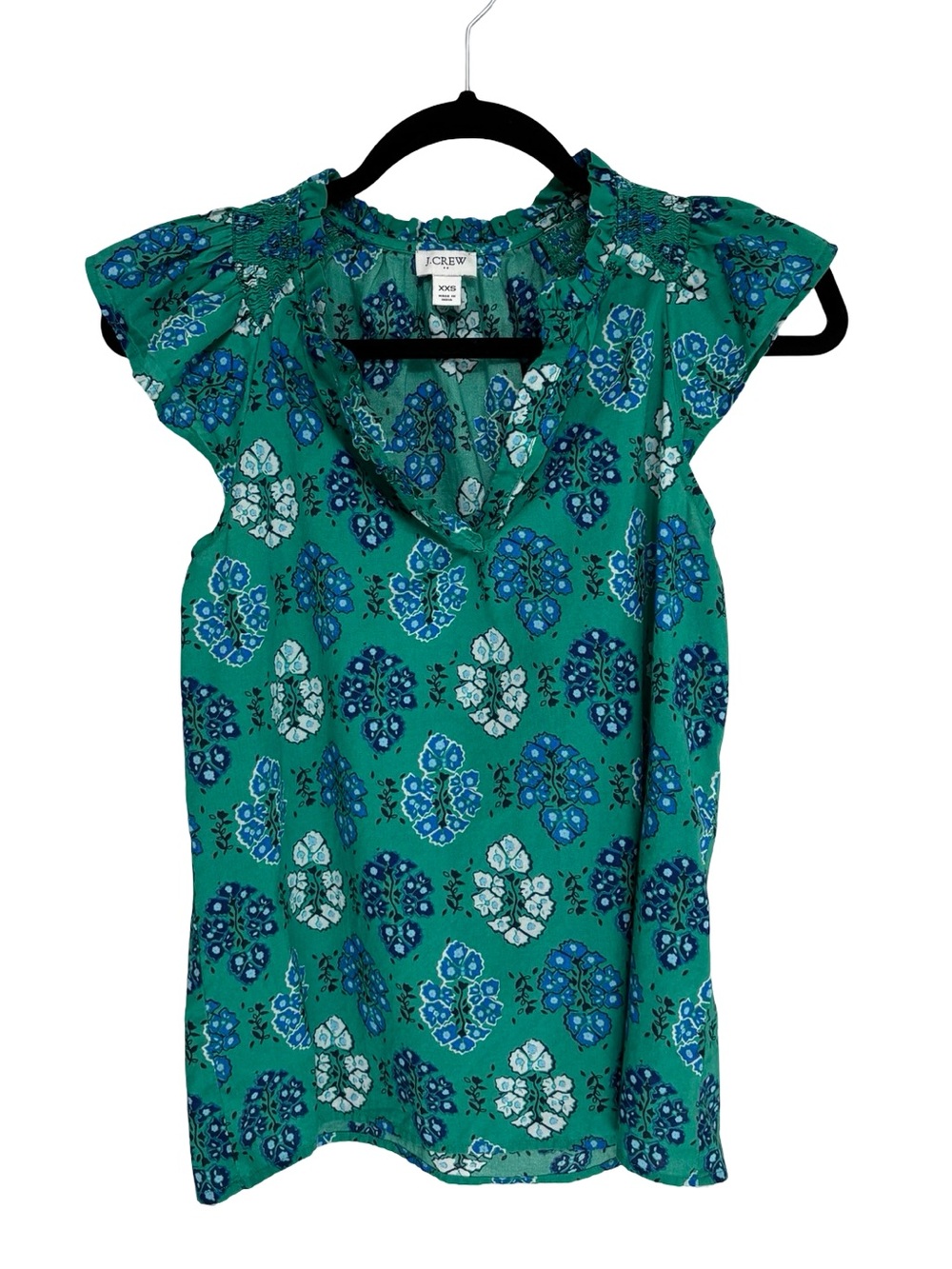 J. Crew Factory Printed Floral Flutter-Sleeve Top 100% Cotton - Size XXS